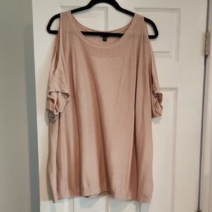 Torrid Sz 4 Blush Sparkle Cold Shoulder Sweater Knitted Top Preowned